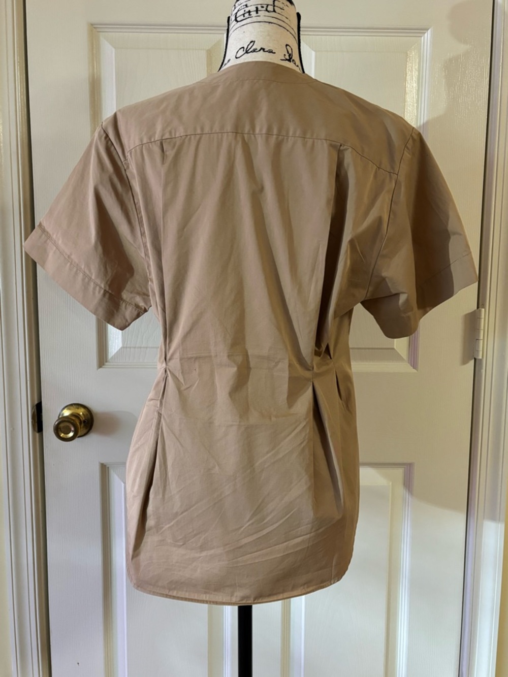 Sandro Beige V-Neck Short Sleeve Cotton Blouse, Size S - Picture 4 of 9